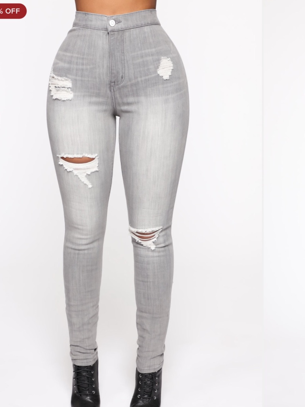 Fashion Nova Gray High-Waist Ripped Skinny Jeans